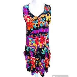 Vintage Colorful Floral Dress Size Medium Pockets
